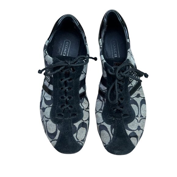 Coach Signature Katelyn Jacquard Logo Lace Up Black Sneakers Size 8 M - Picture 2 of 15